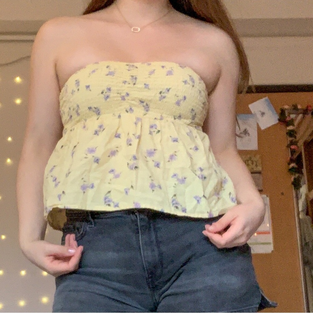 Yellow American Eagle Tube Top Crop Top